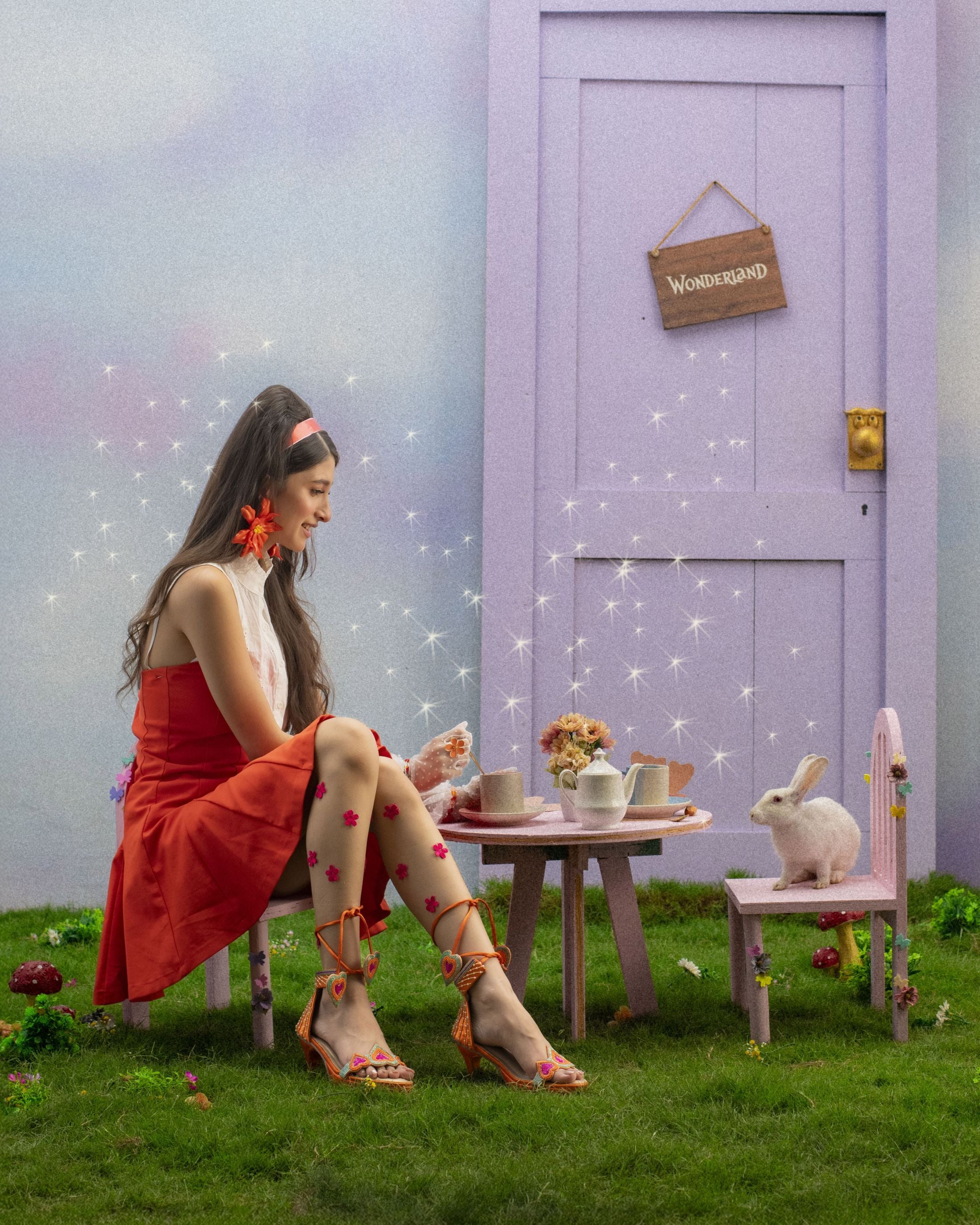 Designer sandals with ankle tie and multicolour embellishment