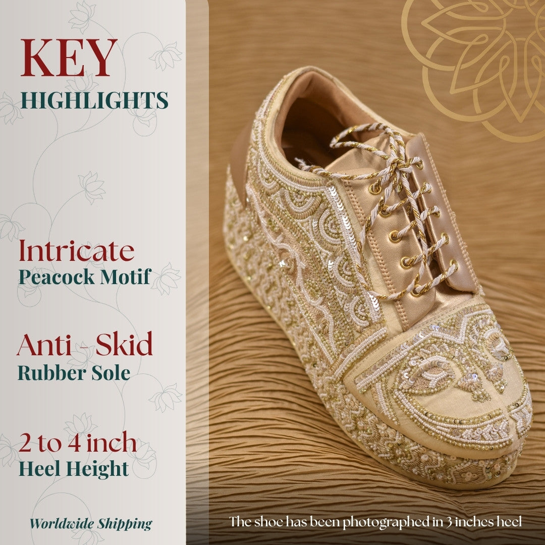 Golden embellished bridal sneakers with tone on tone intricate embroidery for Indian brides