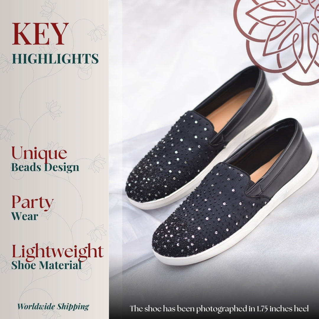 Black loafer with shiny Sparkle beeds ,lightweight sole for comfort
