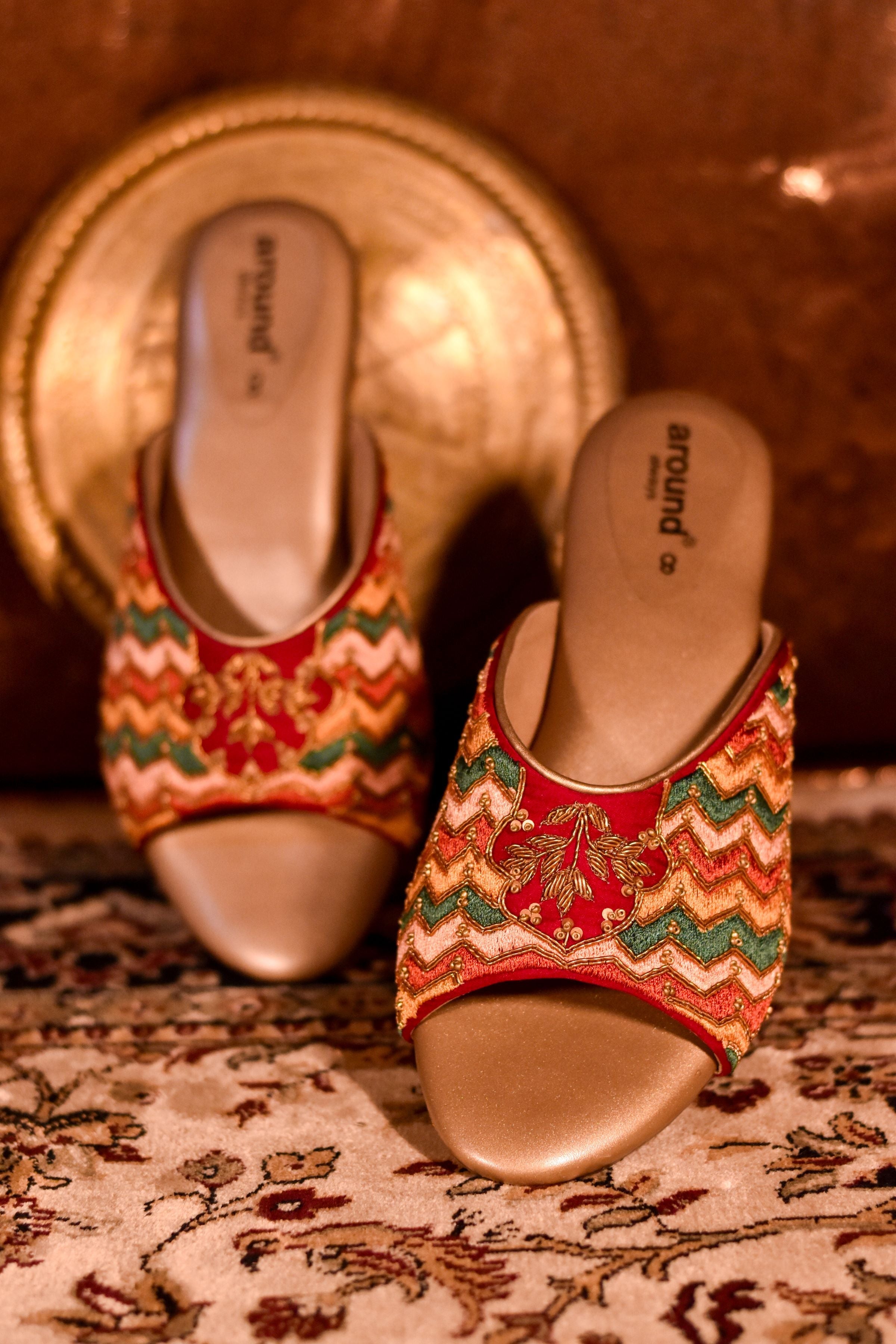 Mehfil multicolour designer bridal flats with peep toe, perfect for festive occasions.