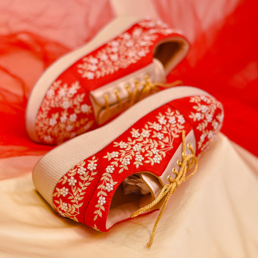 Red bridal sneaker wedges for Indian brides