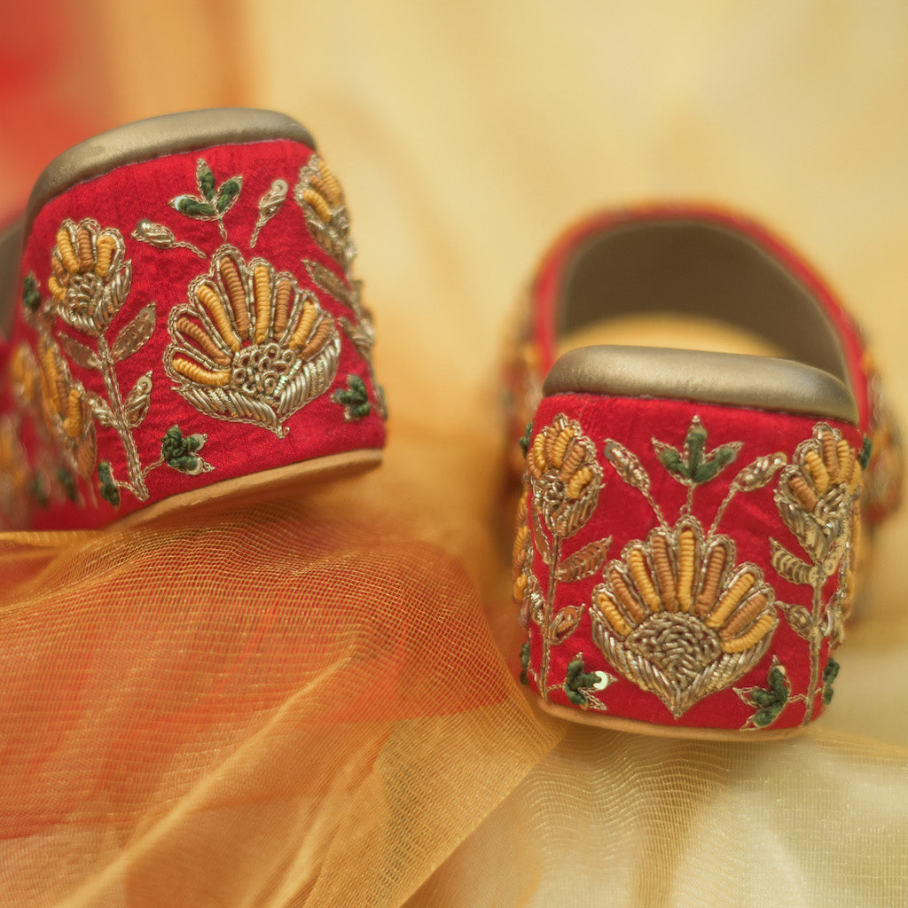 Embellished Bridal Shoes in Red and Yellow tones