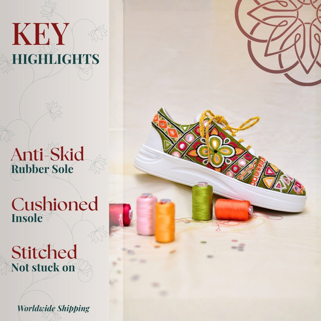 Mirror work stitched sneakers for gujarati wedding celebrations