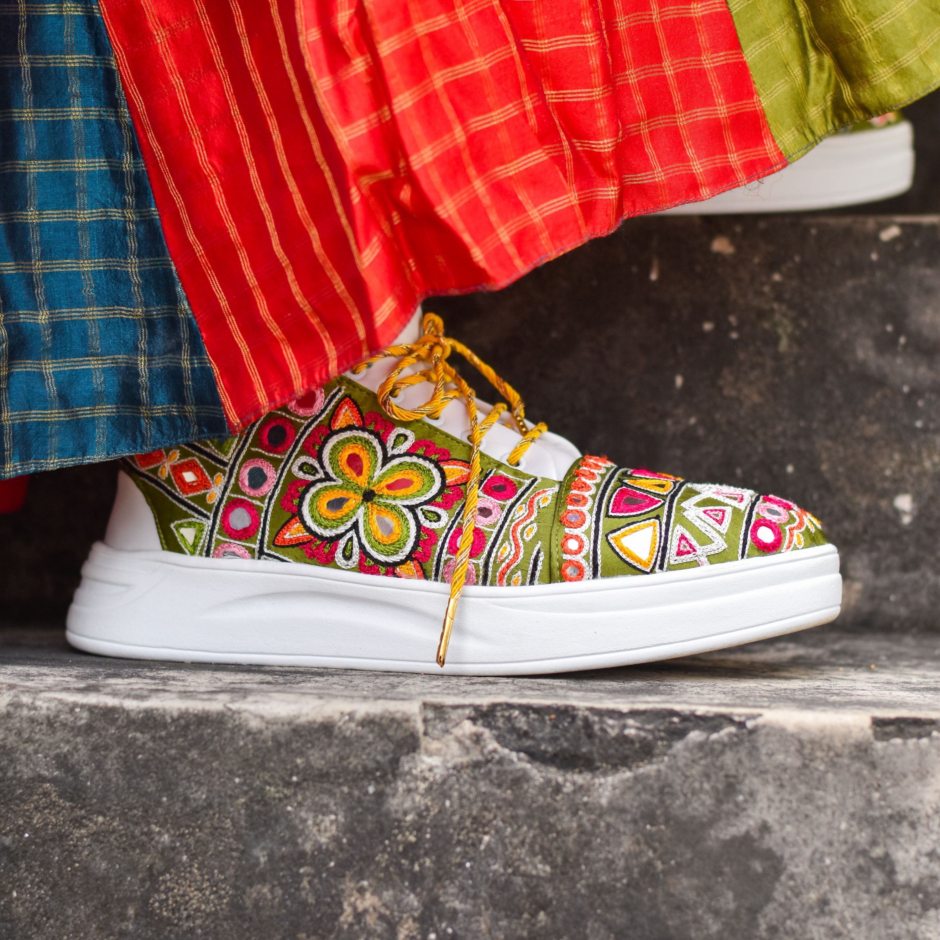 Multicolor mirror work sneakers for wedding and festive carnivals
