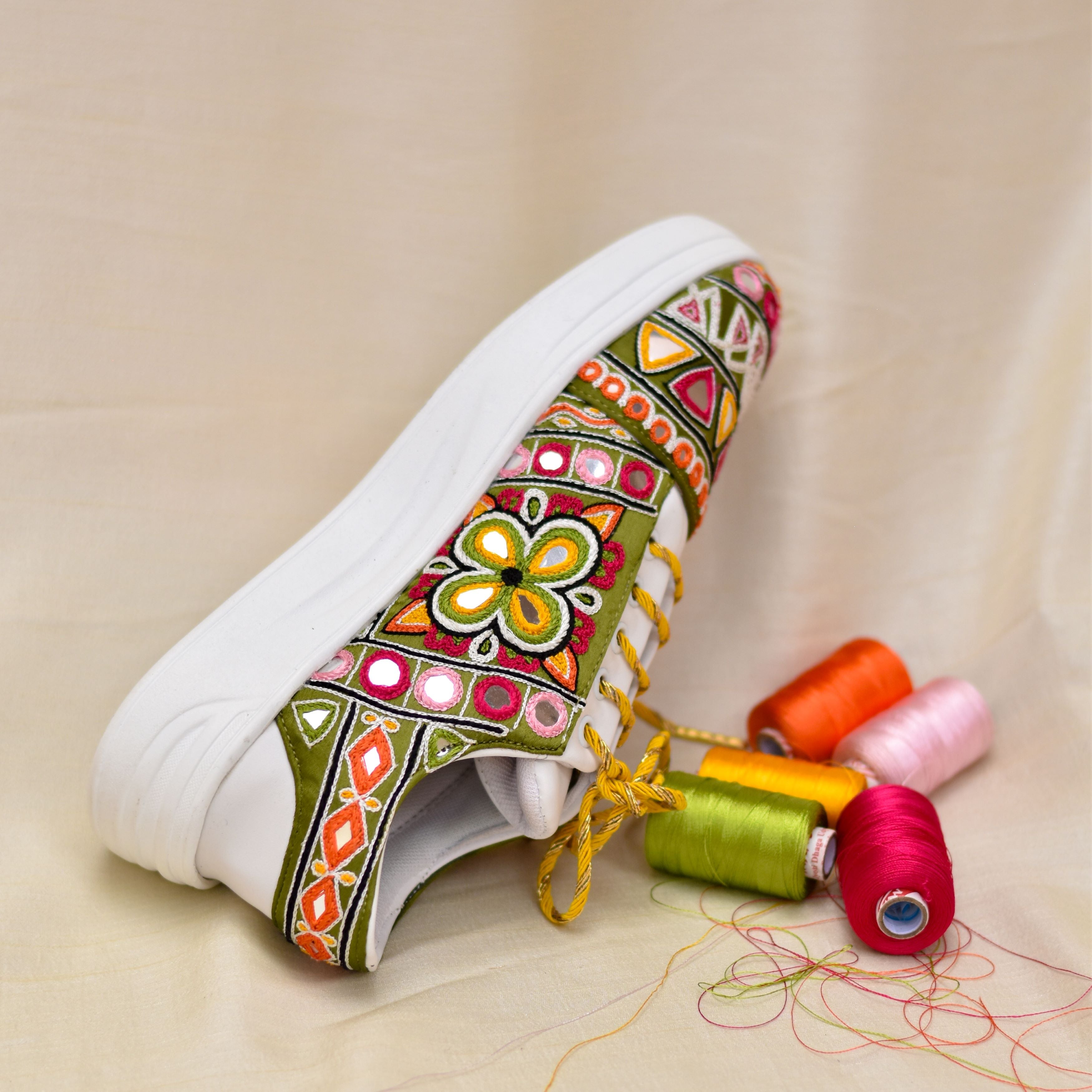 Handmade multicolour sneaker shoes for garba