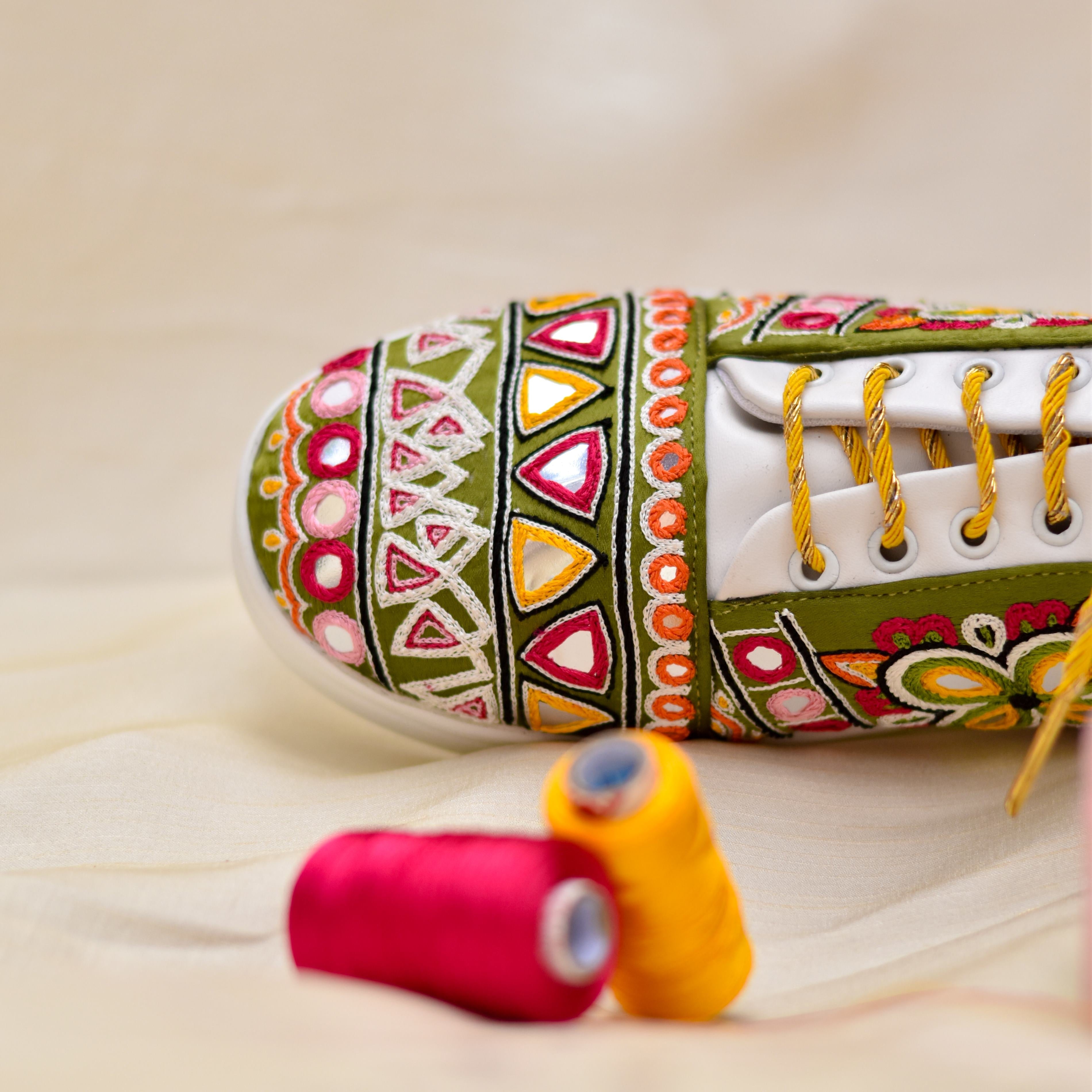 Sneakers with Kutchi embroidery from Gujarat