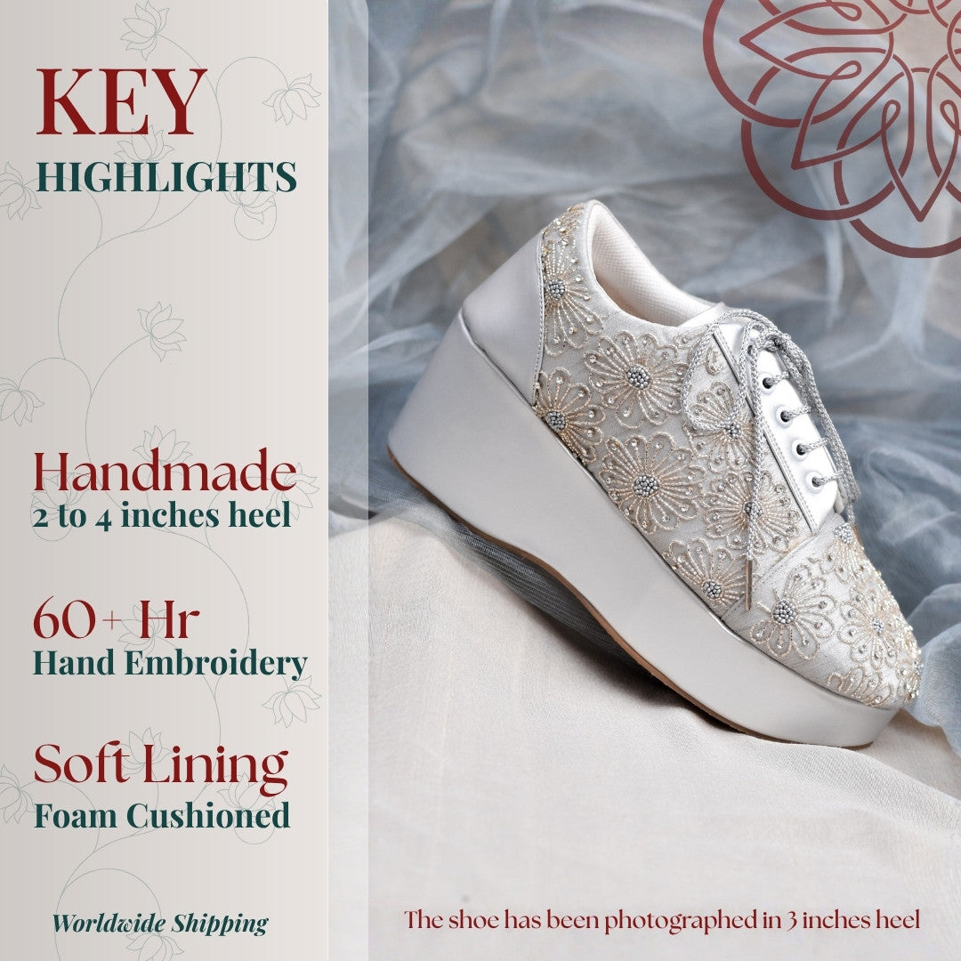 Blingy sangeet lace-up trendy sneakers with floral beads embellishments