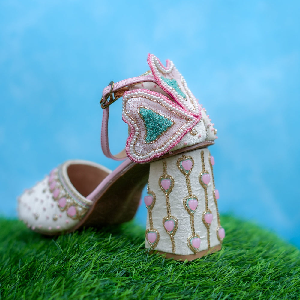 Decorative block heels with heart patterns 