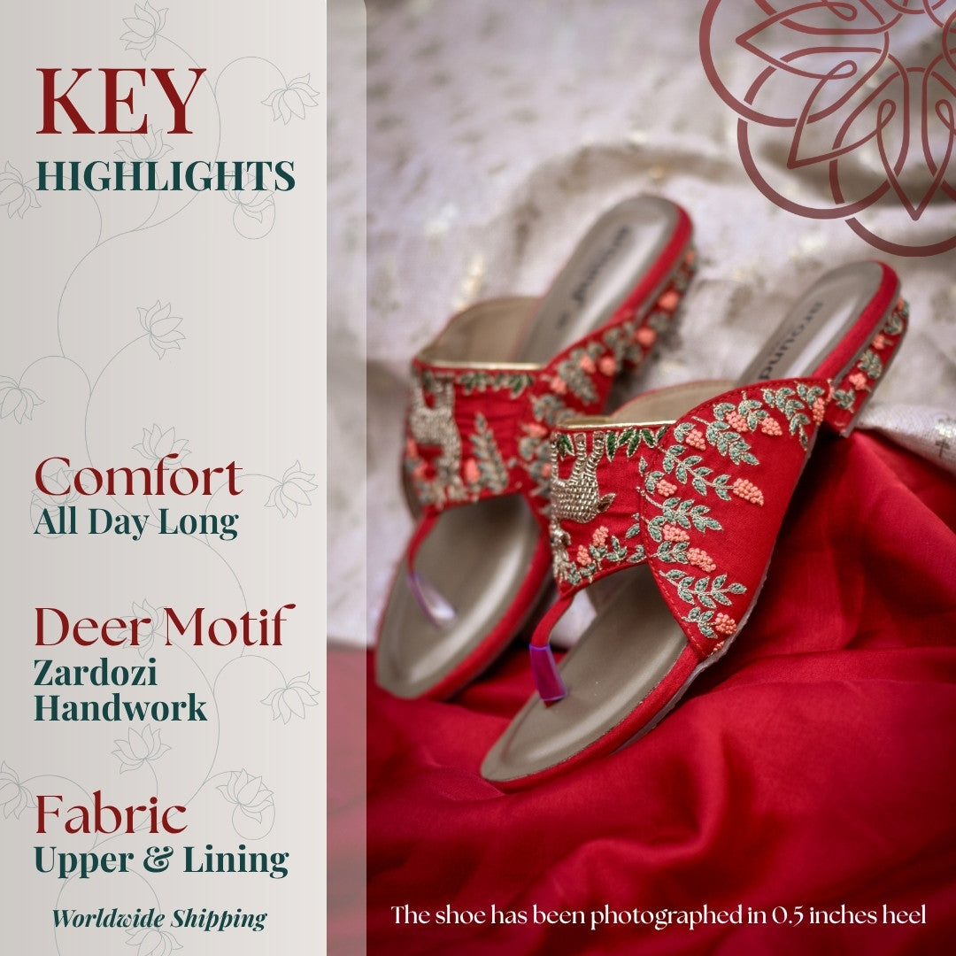 Embroidered kolhapuri chappals with zardozi deer motif