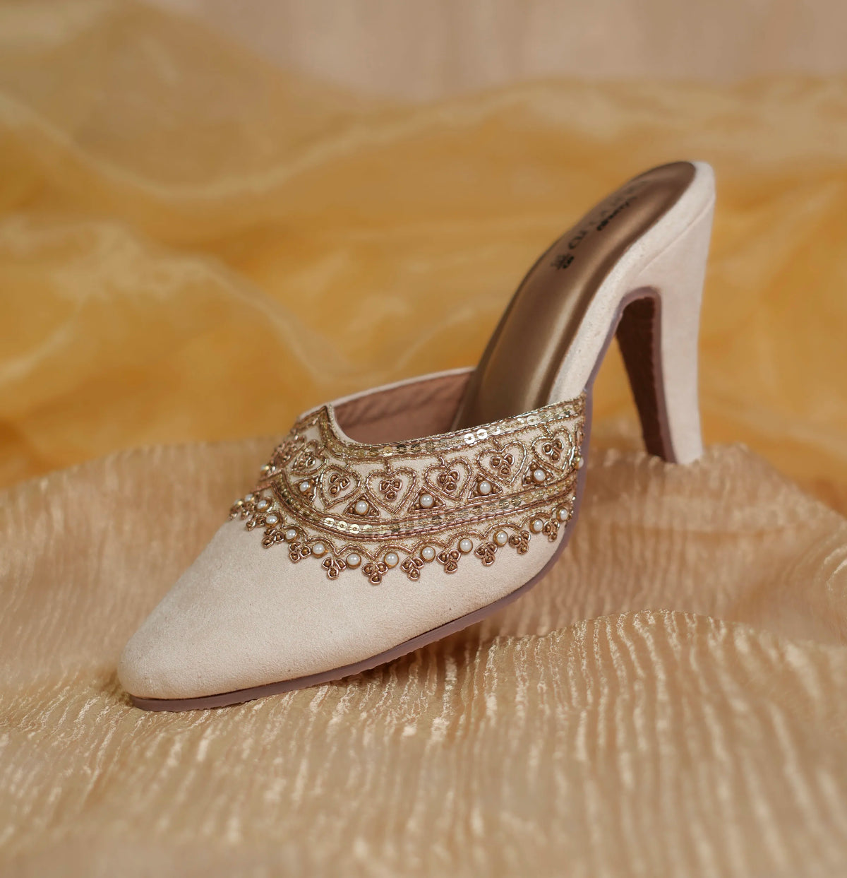 Hand embroidered suede mules for a wedding or festive wear for women