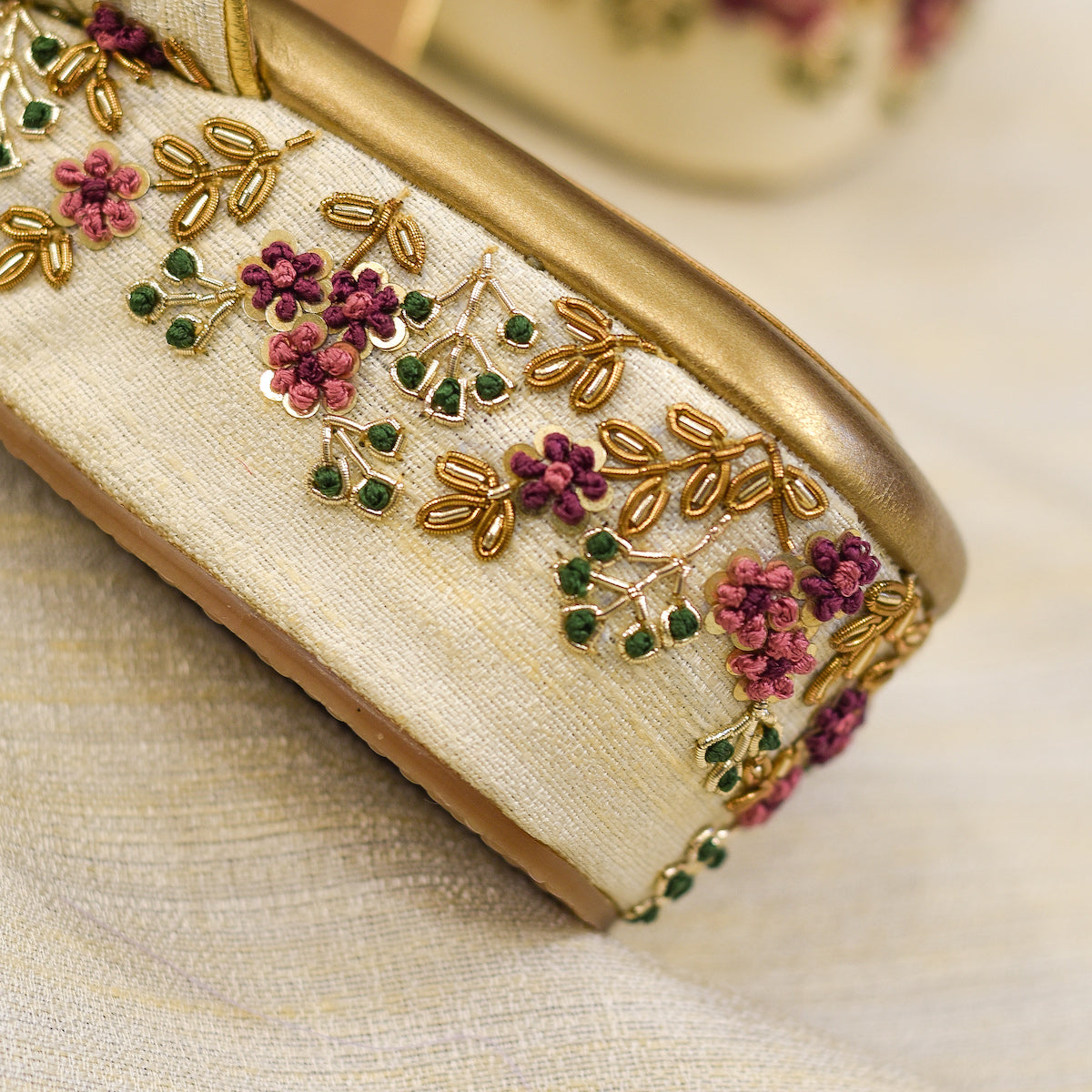 Zardozi hand embroidery wedge heels for brides
