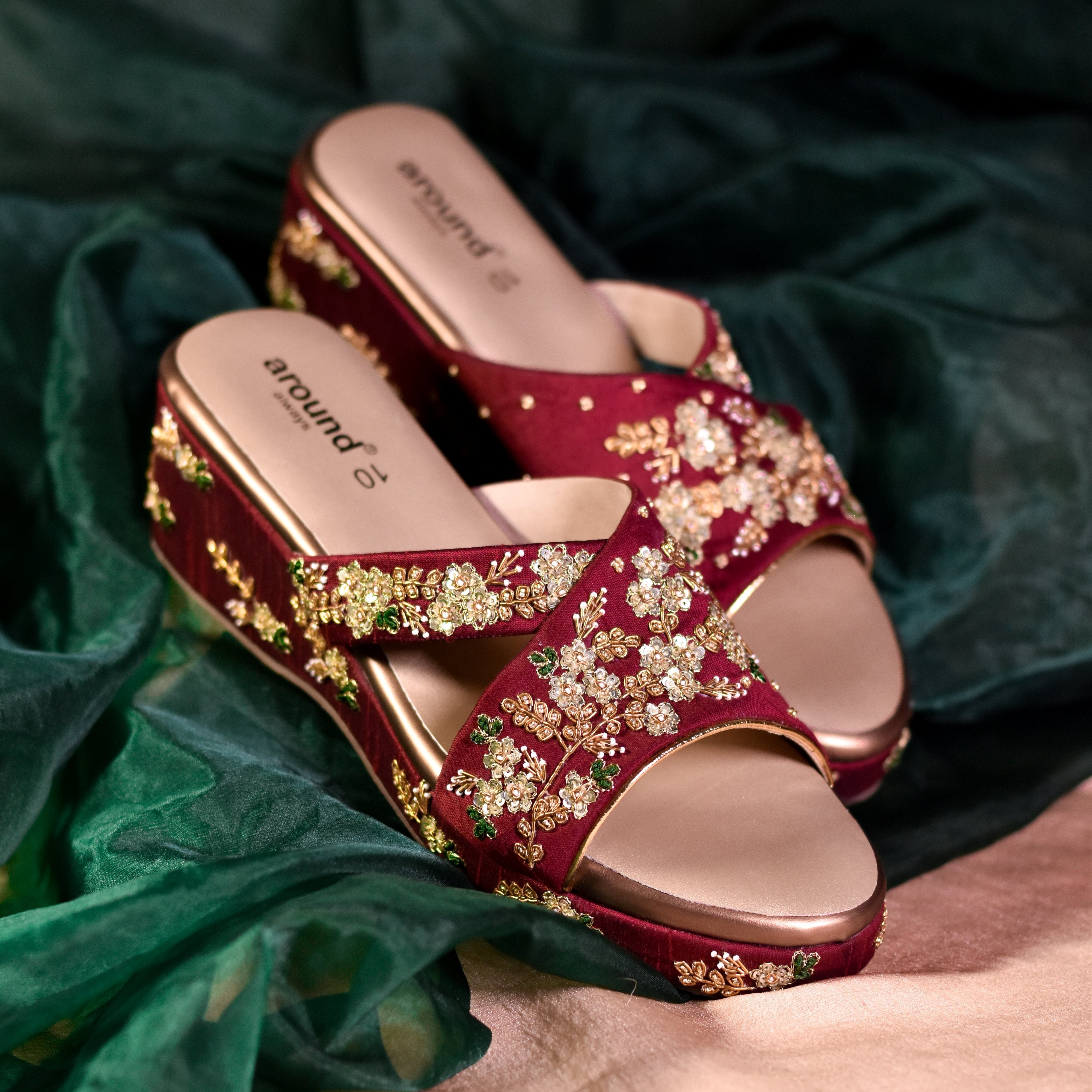 Navi Wedges Maroon Wedding Heels