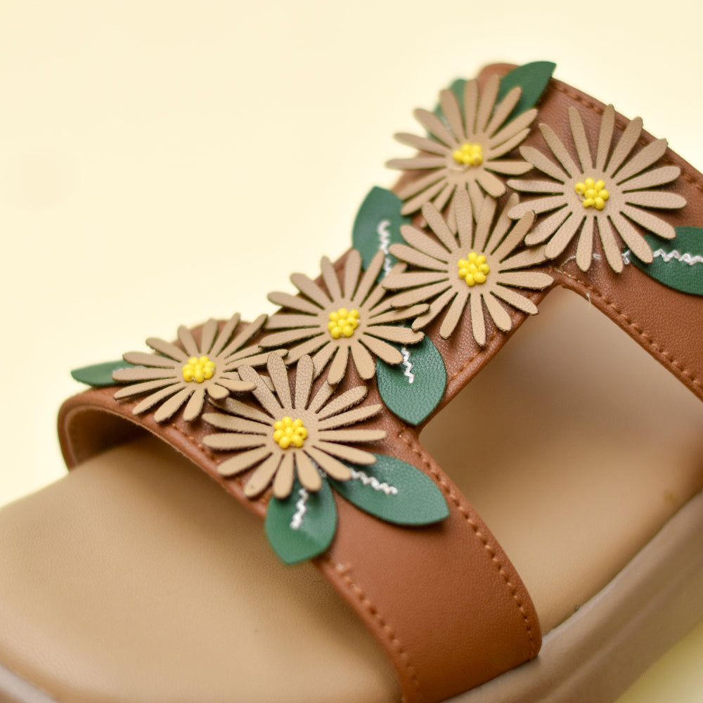Lightweight platform slide with handcrafted floral upper