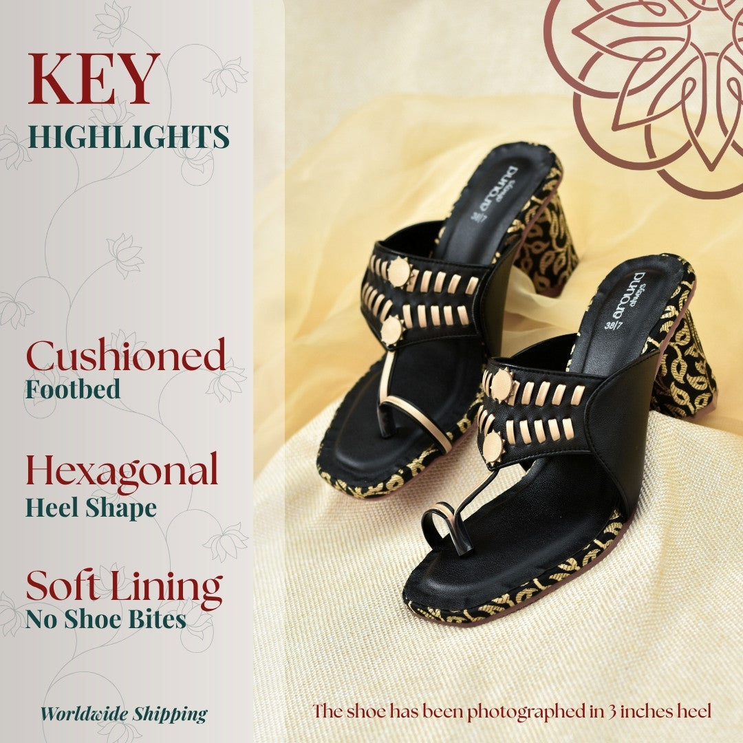 Brocade kolhapuri chappals with stylish heels in affordable price for ethnic wear