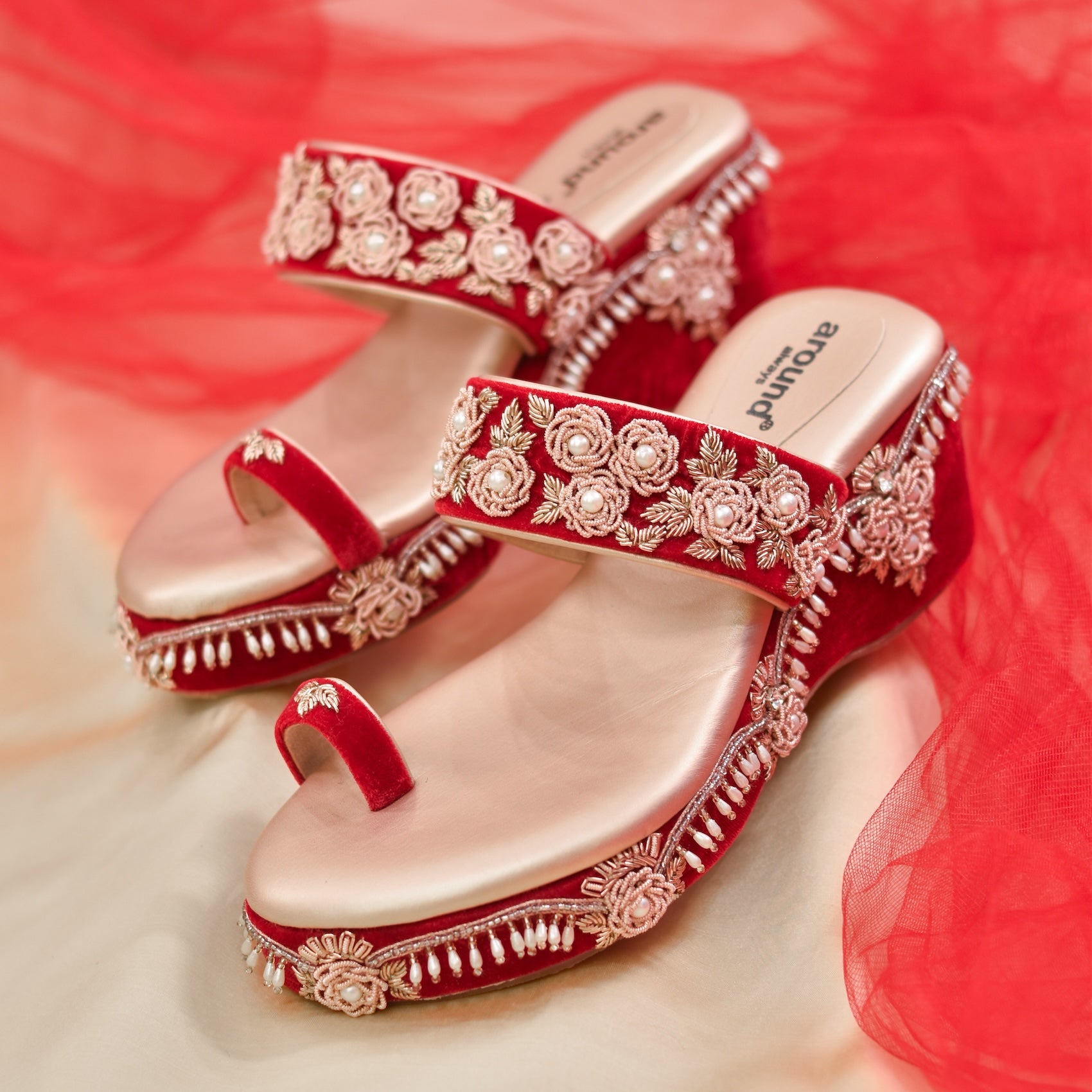 Pearl Zardozi Embroidered Kolhapuri Bridal Heels