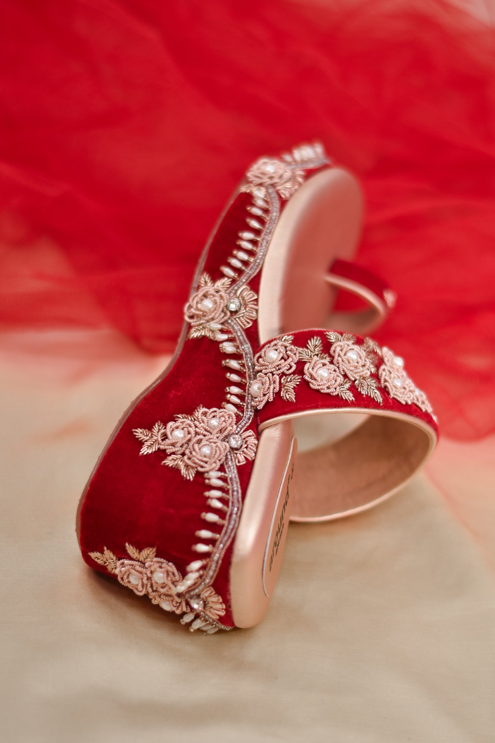 Embroidered royal traditional velvet footwear for brides