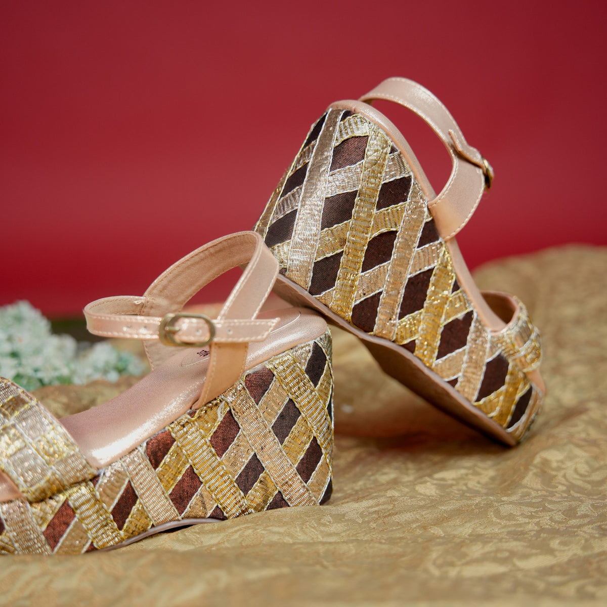 Nirali Platform Heels | Handcrafted Zari work Festive Wedges