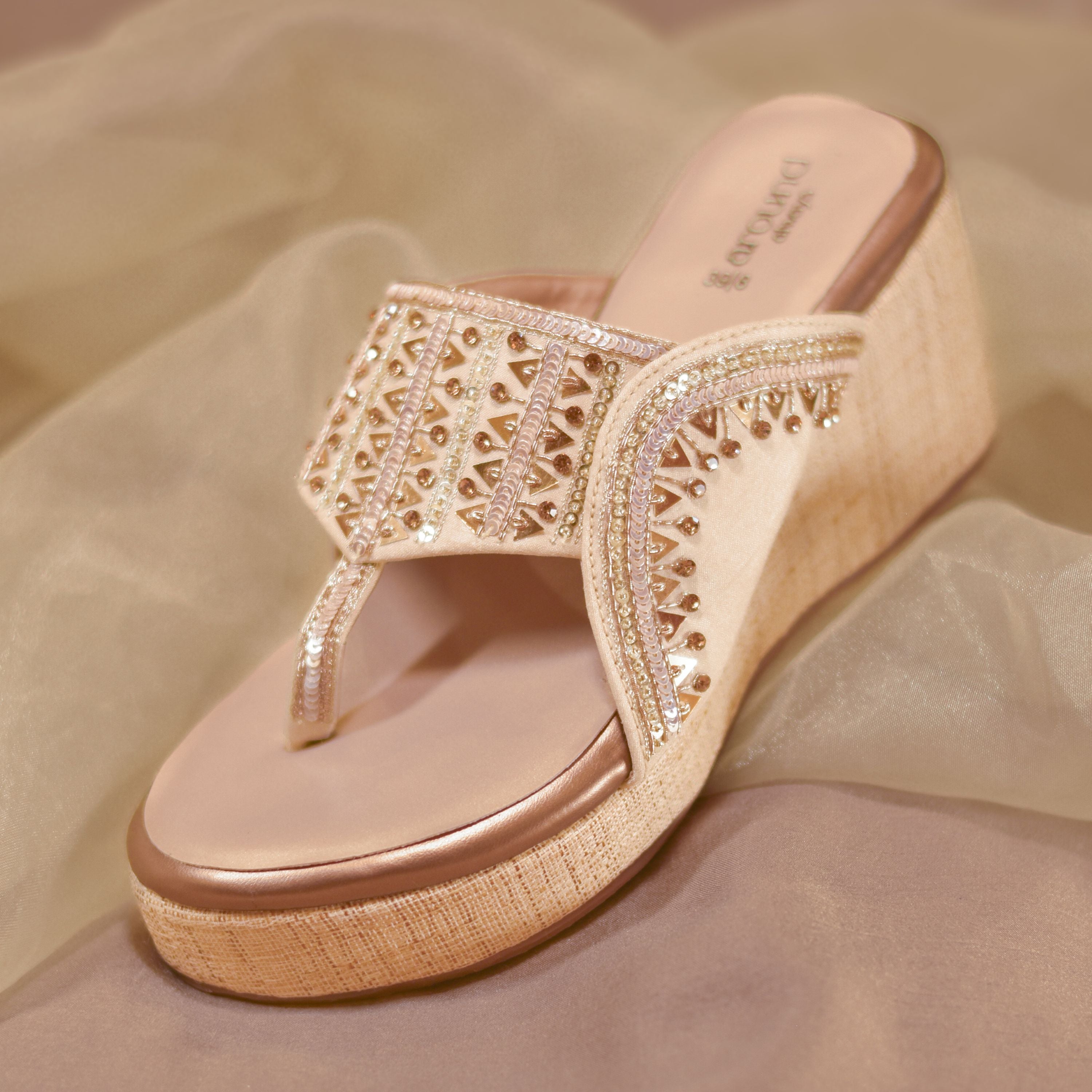 Gold-toned wedding slip-ons with anti-skid sole