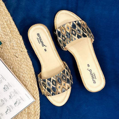Ikat design sandals for women's denim wear 