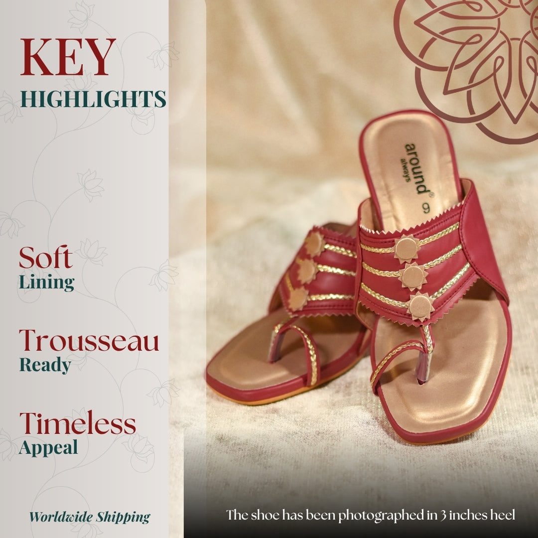 Ojaswi Kolhapuri | High Heel Brocade Chappals for Women for