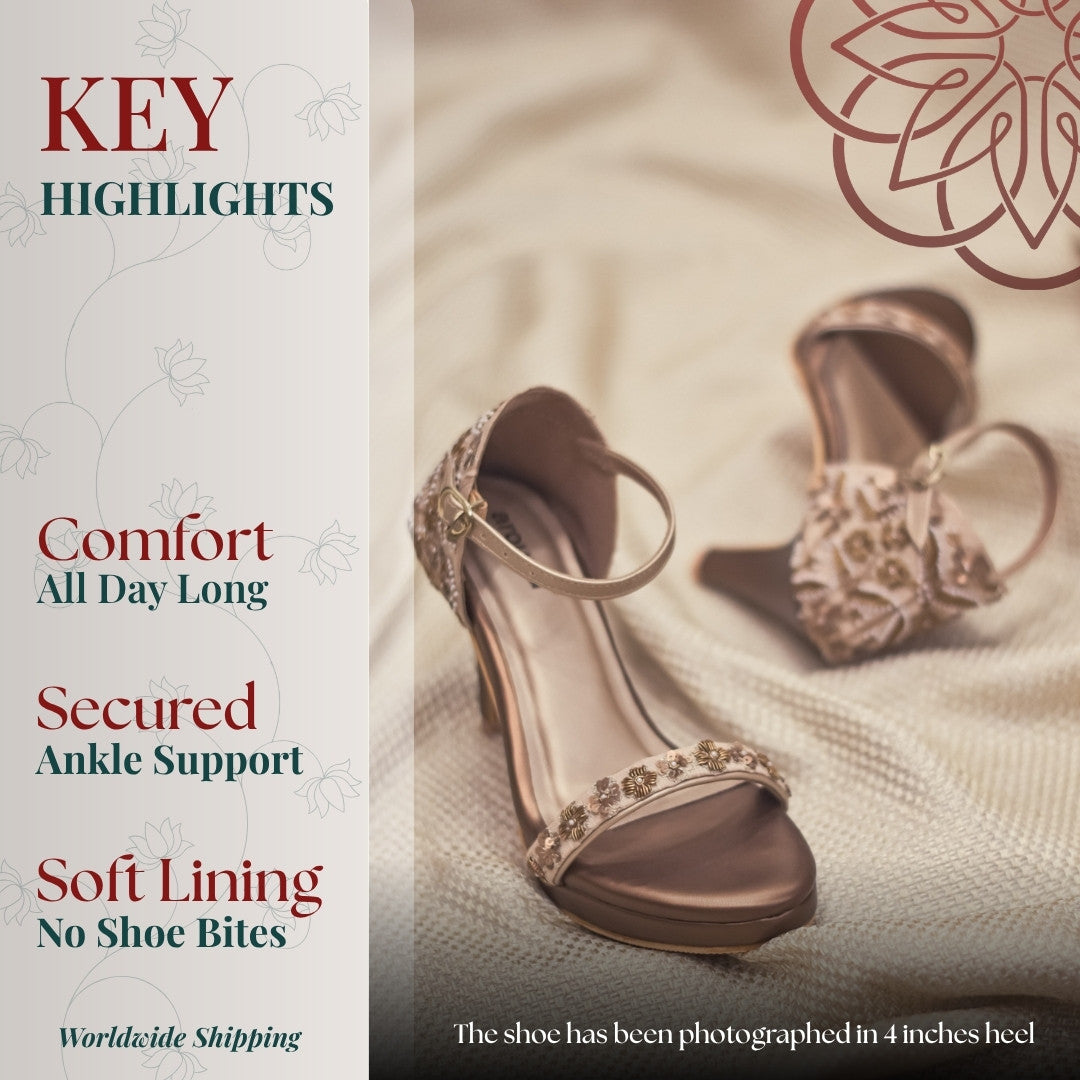 High pencil heel party sandals with sequins embellishments and ankle strap