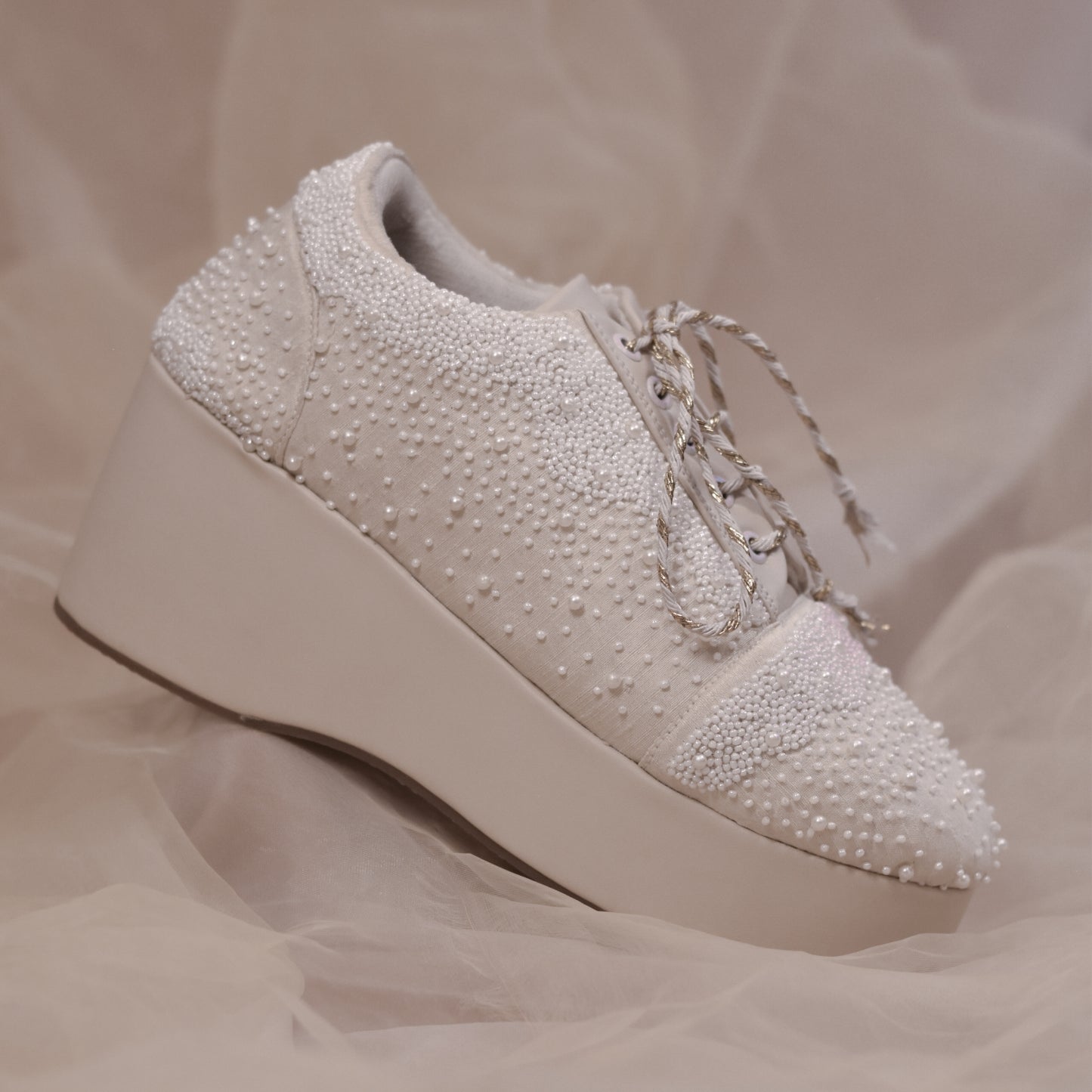 Pearl Embroidered White Sneakers for Christian Wedding