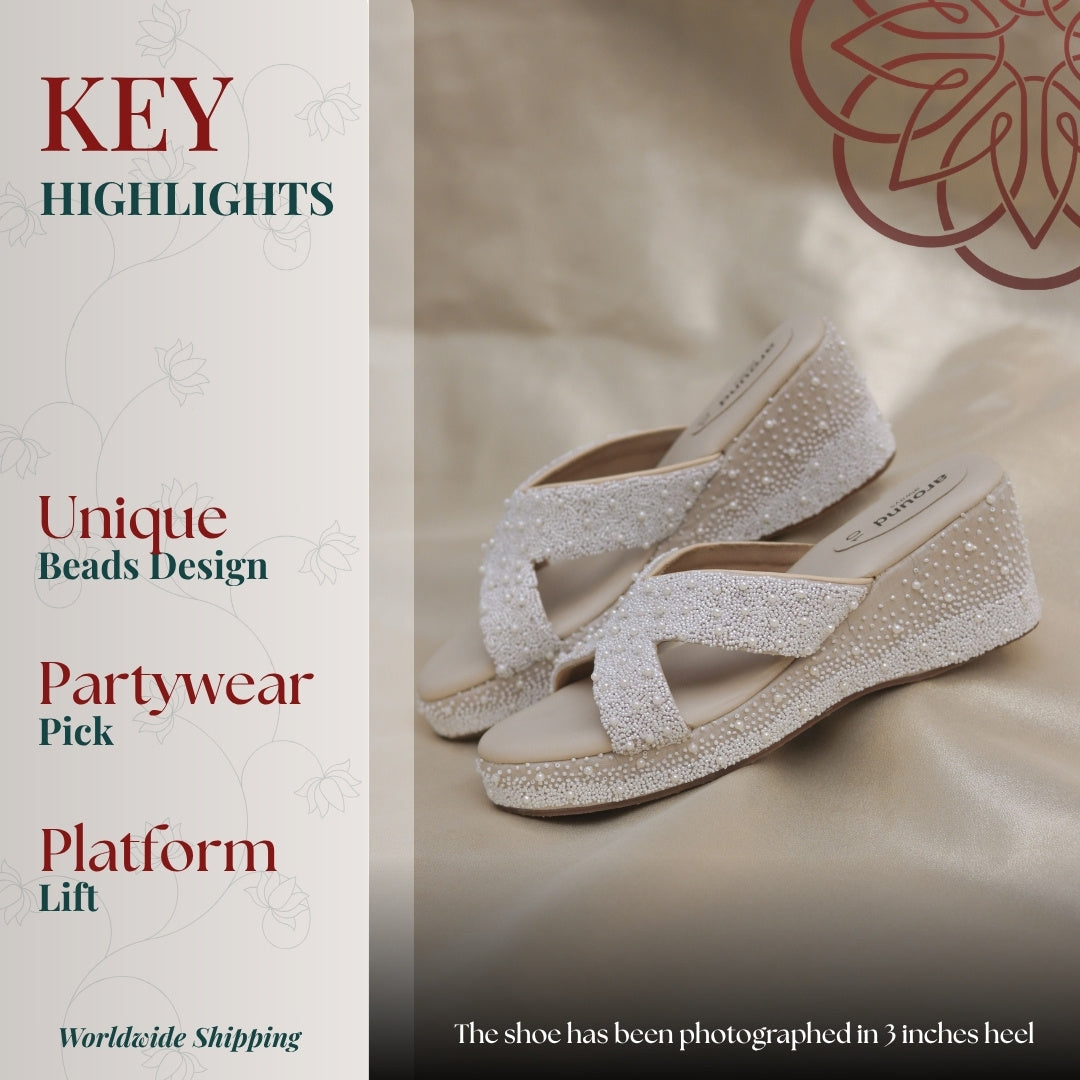 Ivory beaded platform wedges sandals