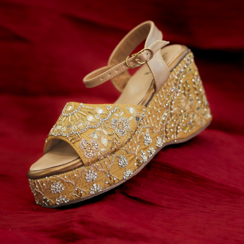 Embellished gold platform sandal for women
