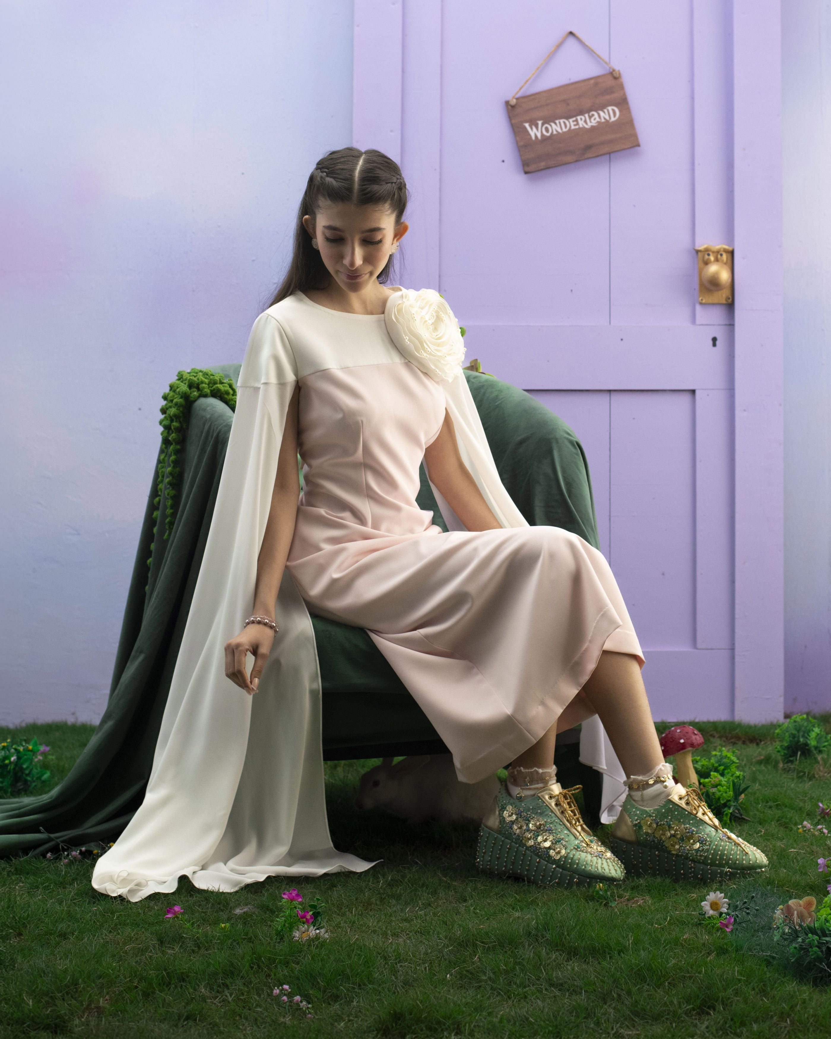 Festive lace-up sneakers with wedge sole and gold details