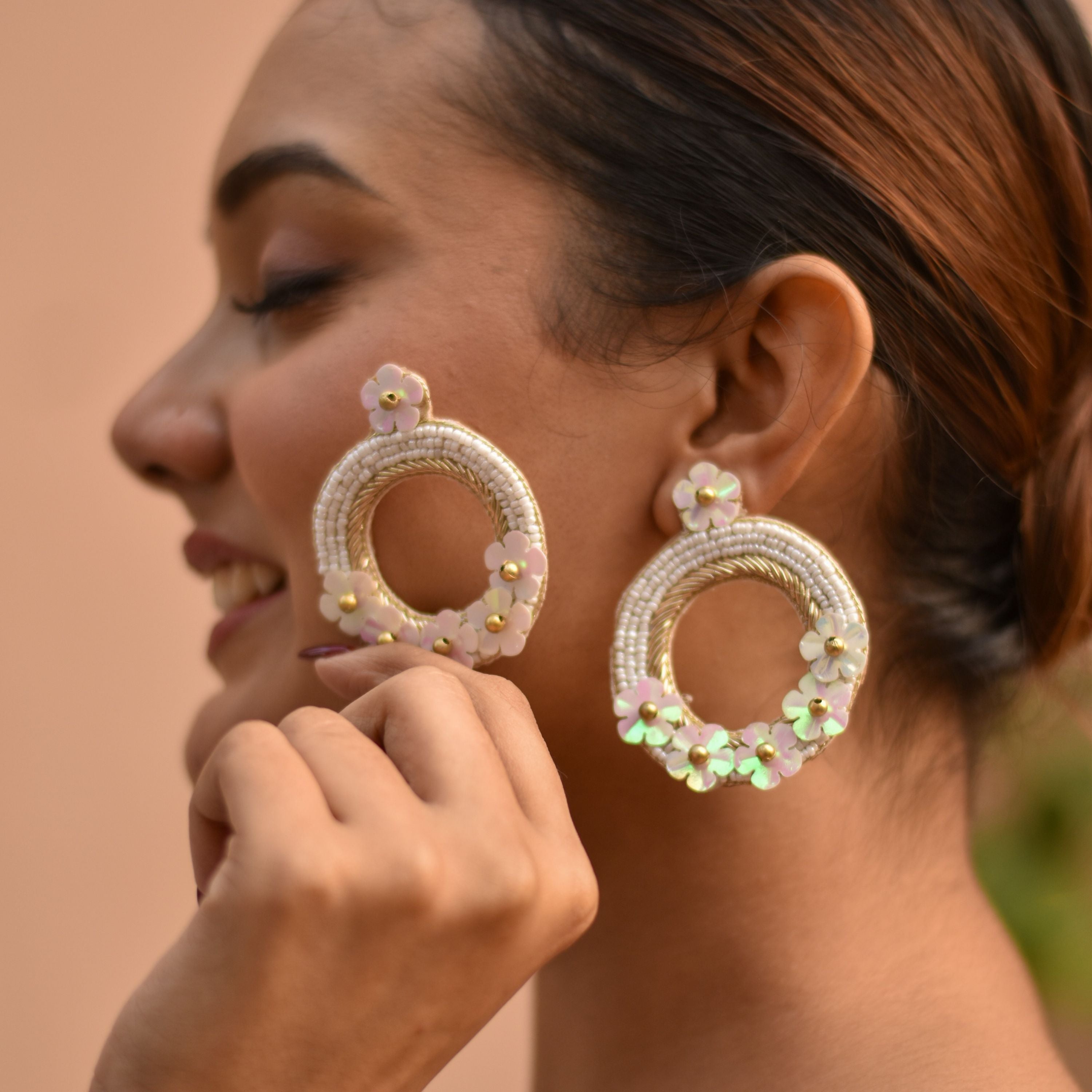 Handmade beaded earring with zardozi touch for quirky haldi look