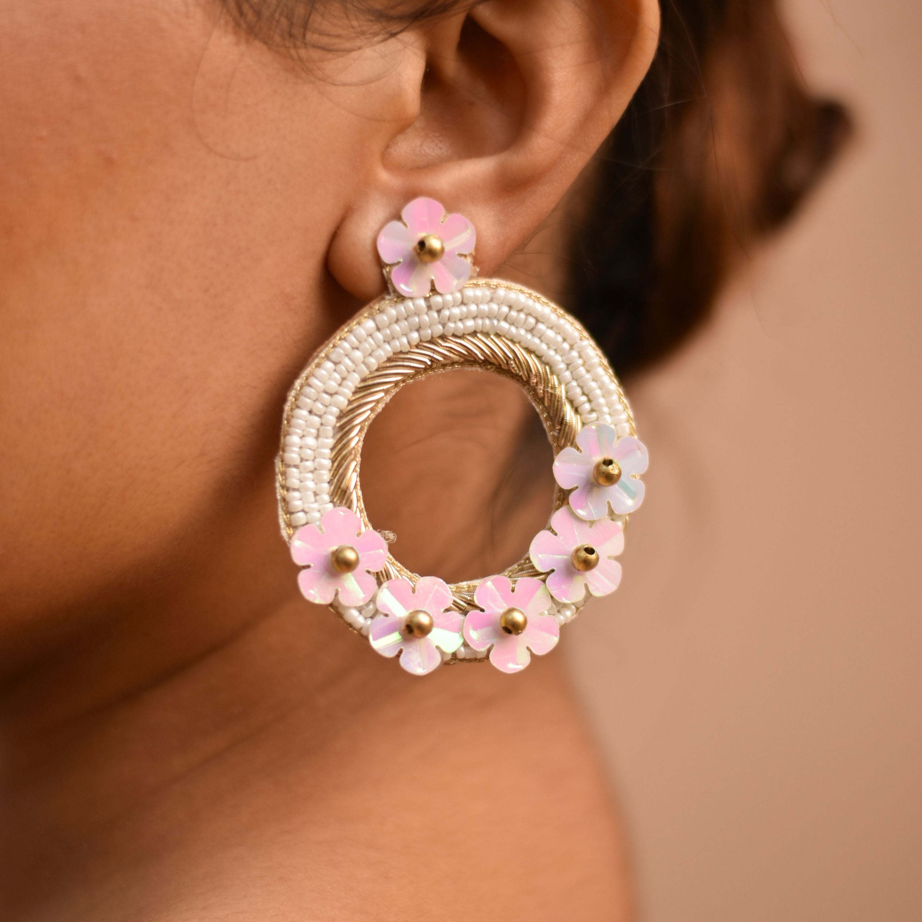 Floral Sequins earrings with zardozi work for wedding and festivities