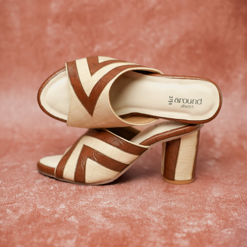 Modern geometric heels with open toe design

