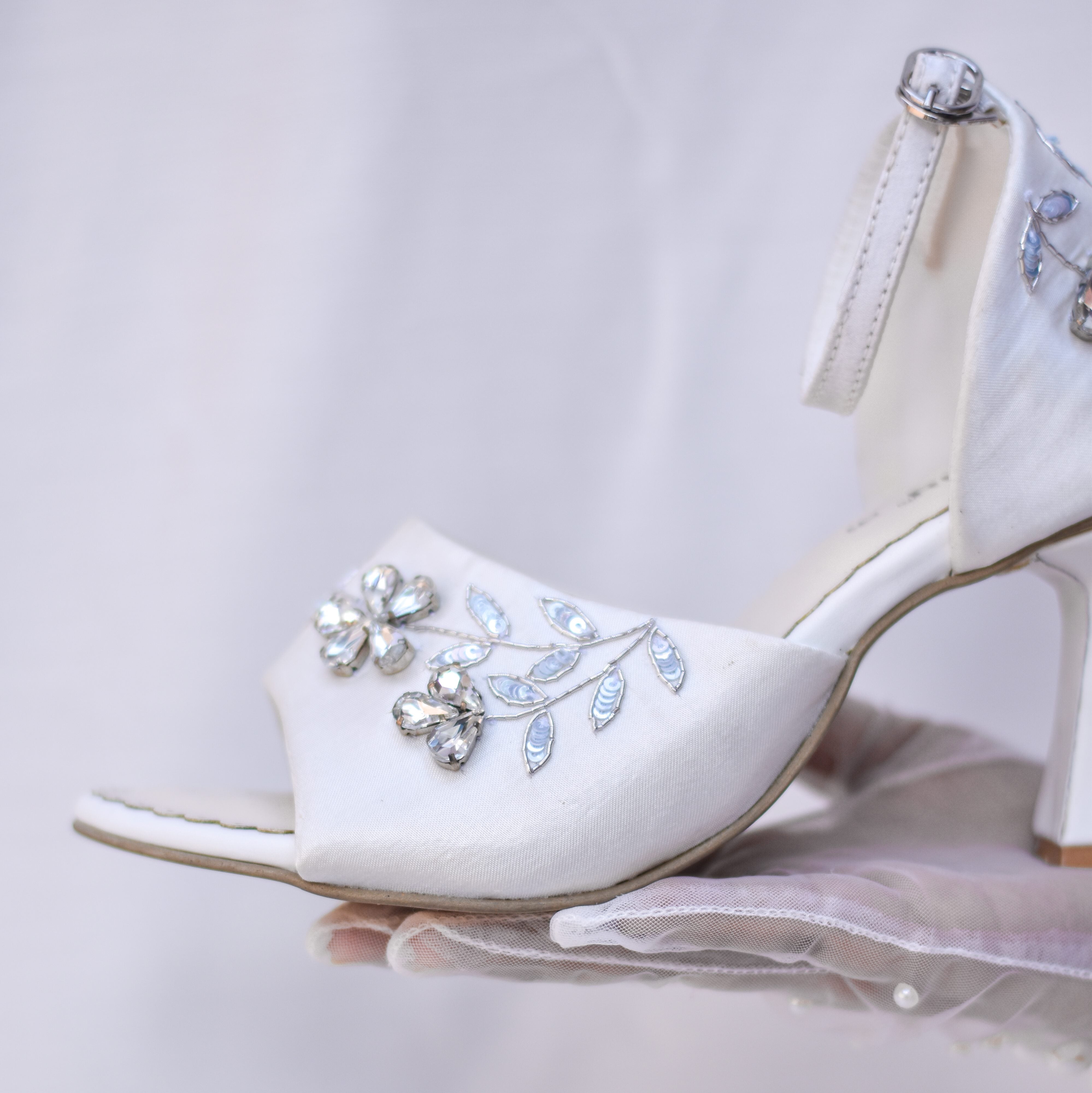 Rachel Wedding Heels White Designer Footwear with Floral