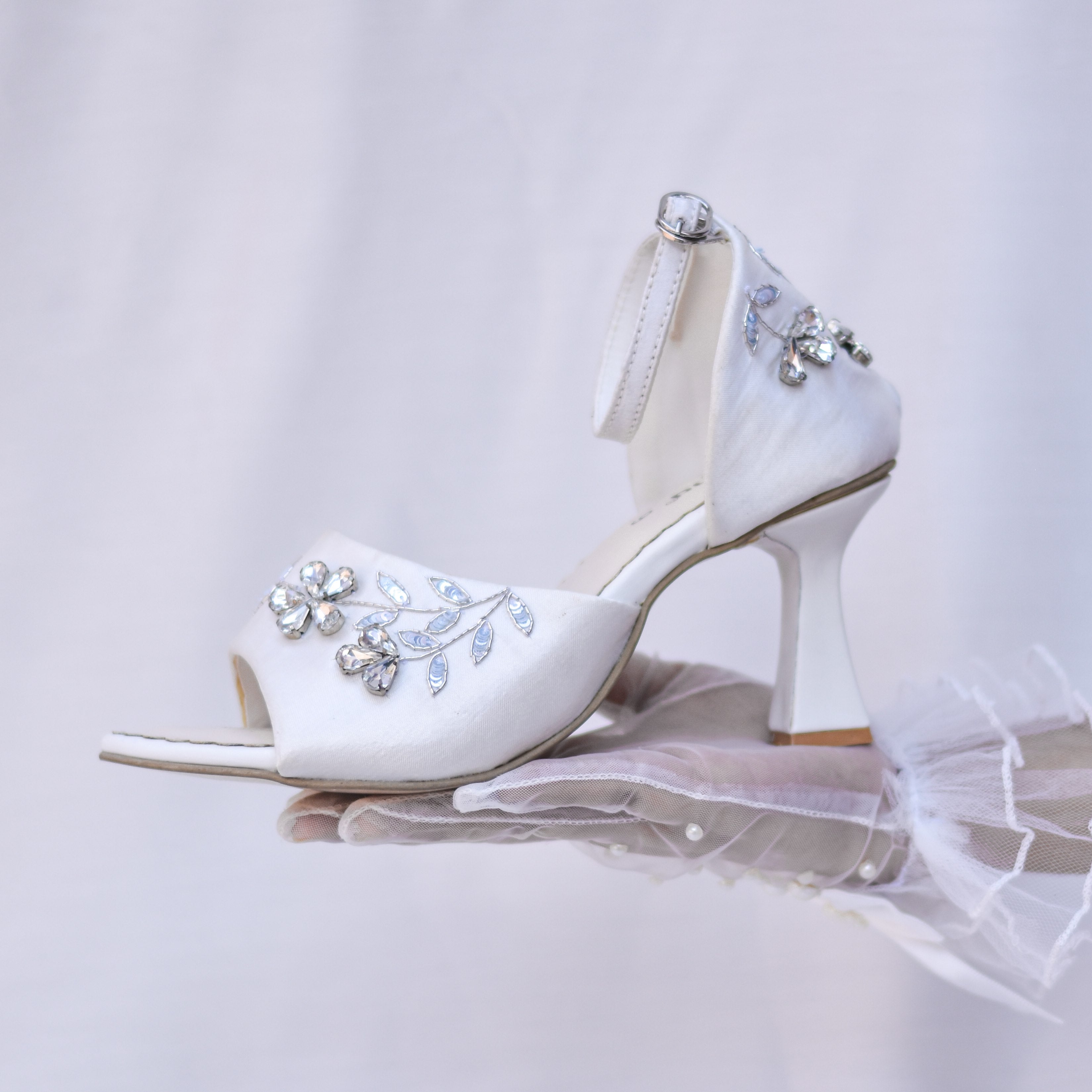 Rachel Wedding Heels White Designer Footwear with Floral