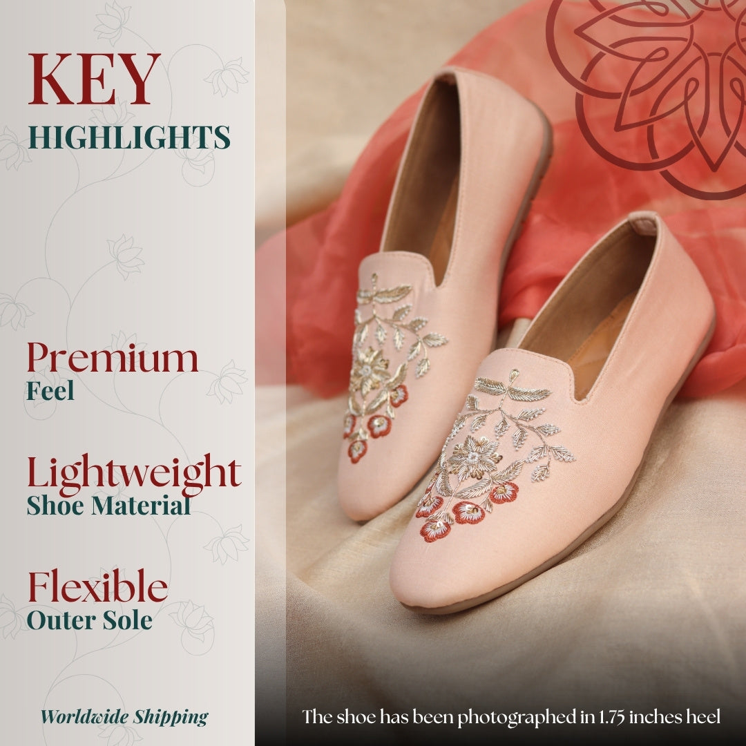 Elegant pastel loafers with floral zari pattern