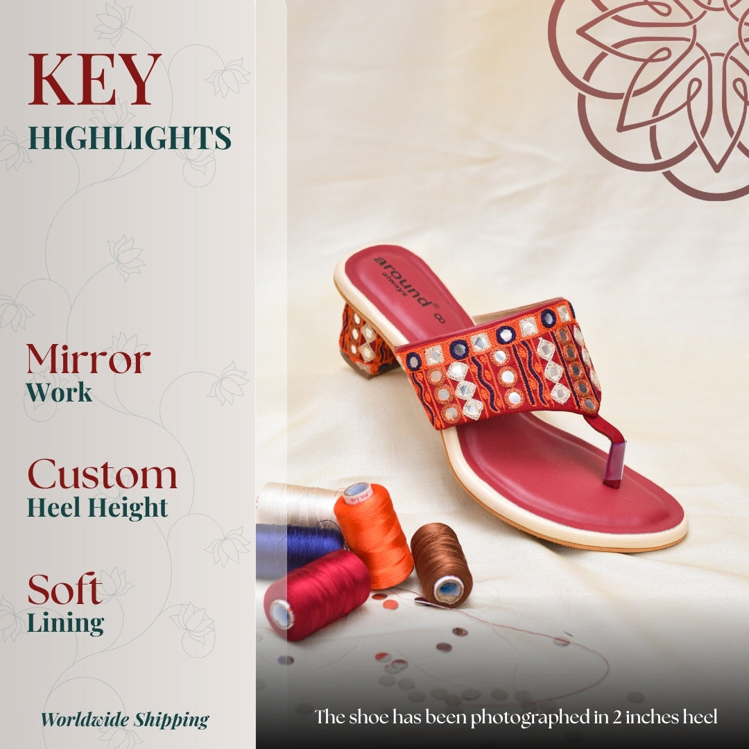 Gujrati Mirror work block heel sandals 