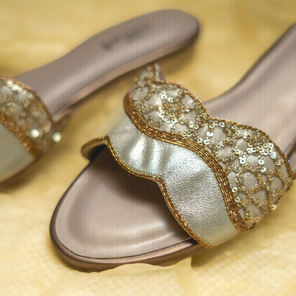 Festive Indian sandals with layered scallop detailing