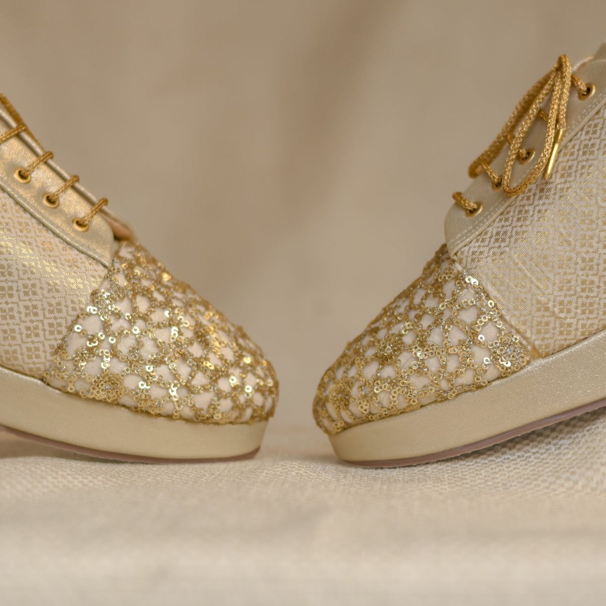 Golden wedding sneakers with sequins and brocade for Indians globally
