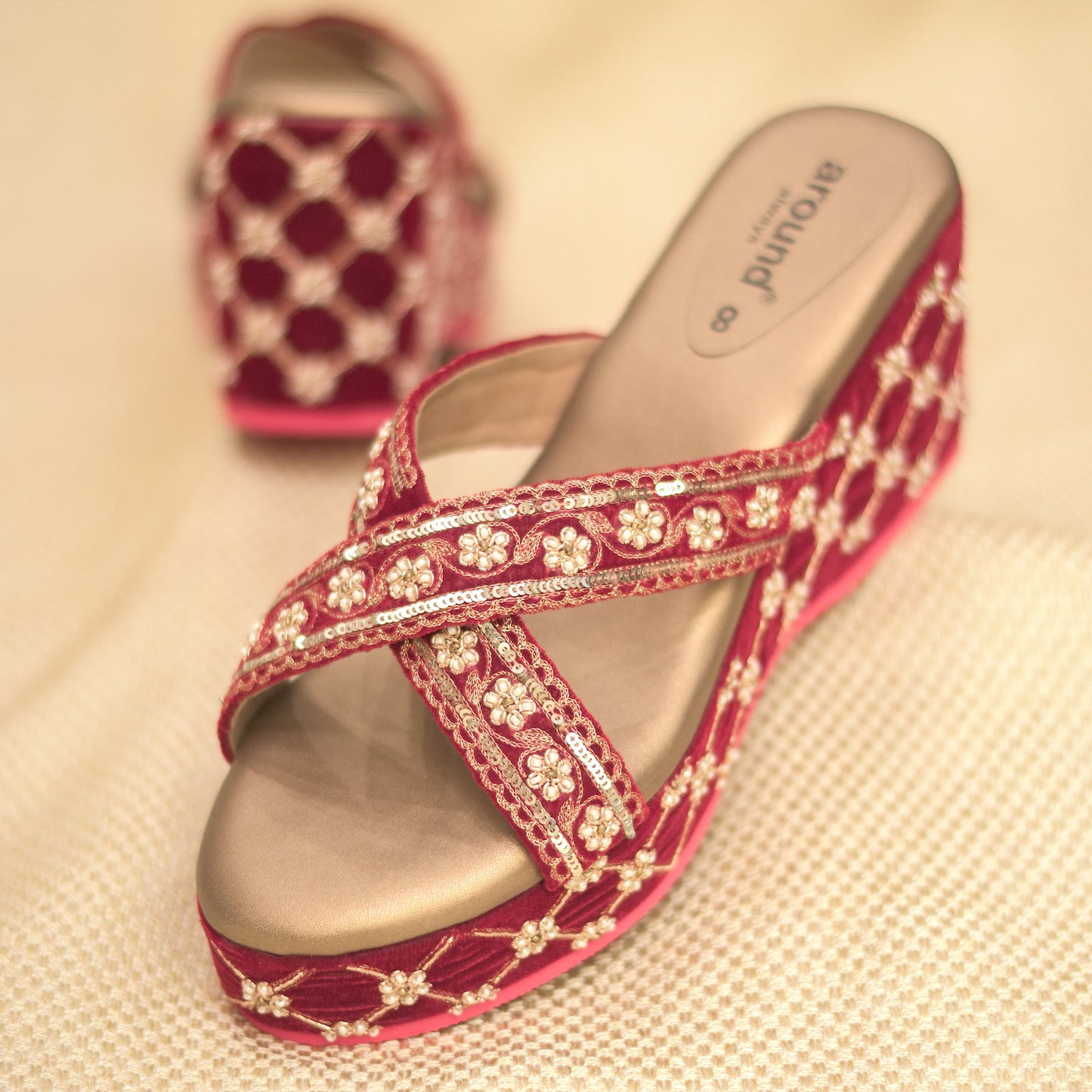 Sasha Wedges | Red Bridal Footwear for Benarasi Sarees