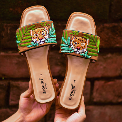 Embroidered designer sliders for casual wear for girls