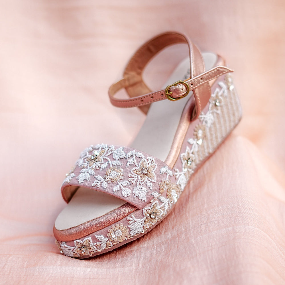 Rose gold embroidered platform heels for indo-western and ethnic wear