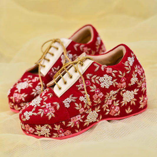 Red bridal sneakers for trendy Indian brides