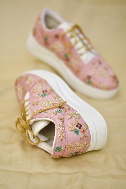 Floral motif wedding sneakers in pastel shades