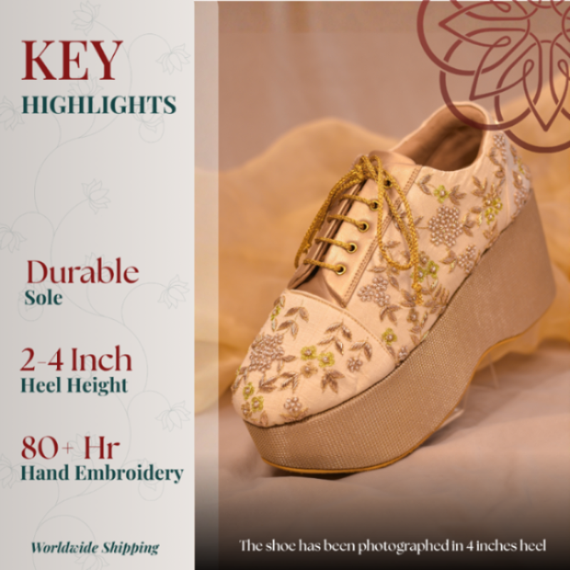 Sneaker wedge with delicate floral motifs, textured base, and durable elevated heel