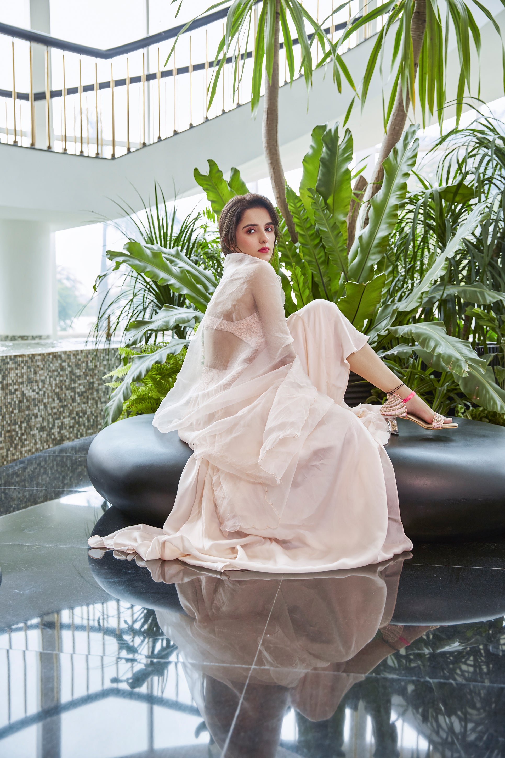 Shirley Setia wearing BLUSH pink heels from Around Always