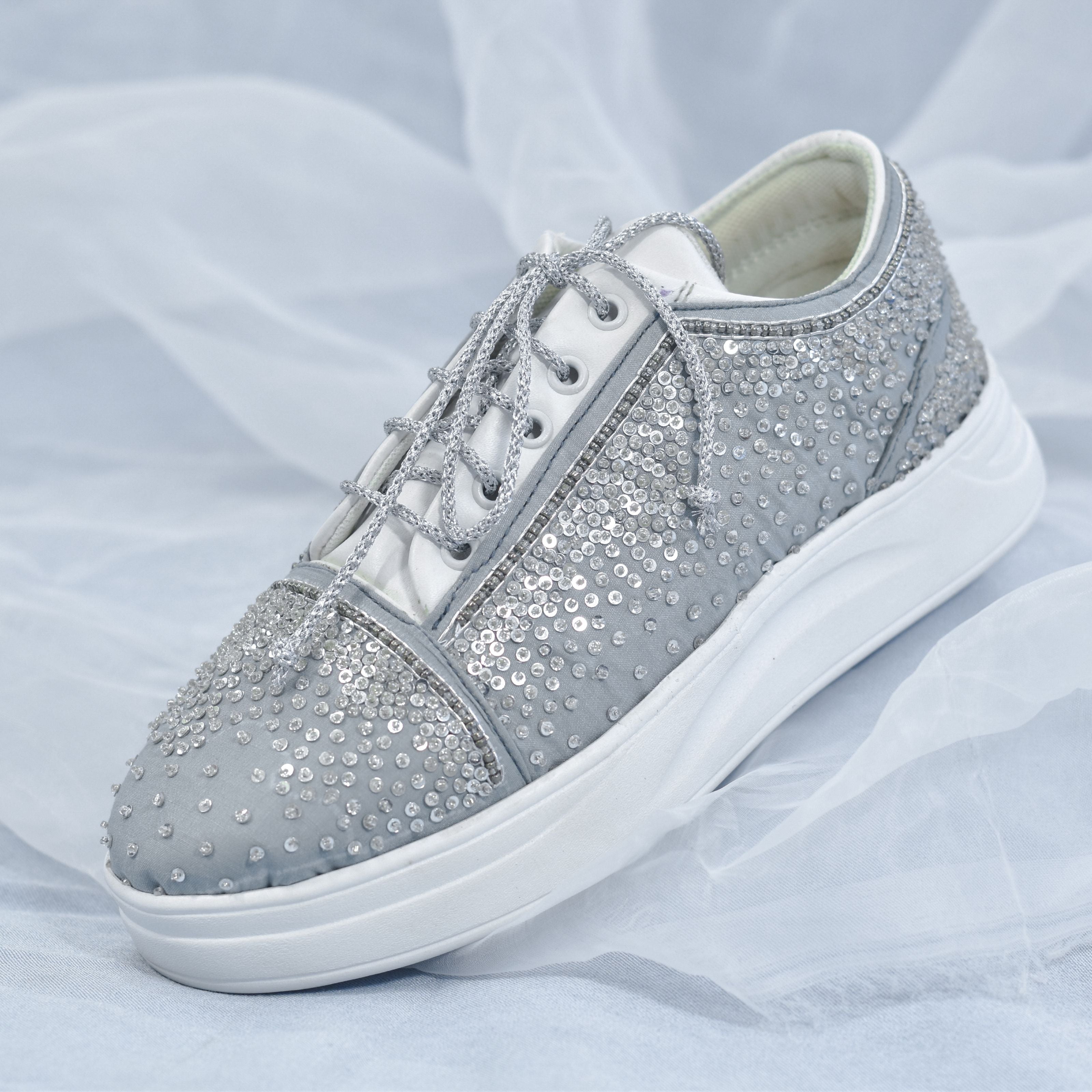 Sitara Bridal Sneakers Silver Shoes with Original Stitching