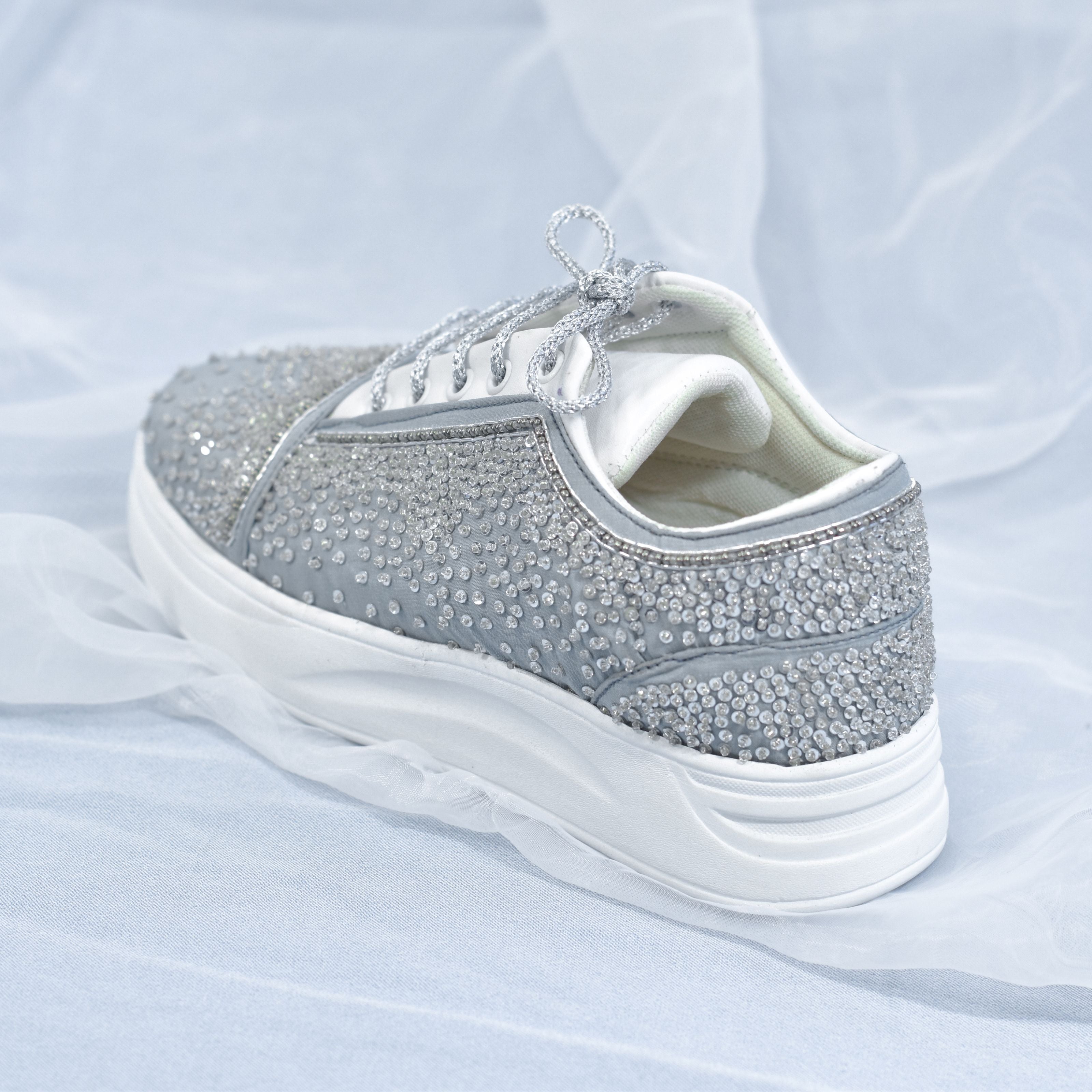 Skate White Sequin Shoes Rhinestone Sneakers For Women, Glitter