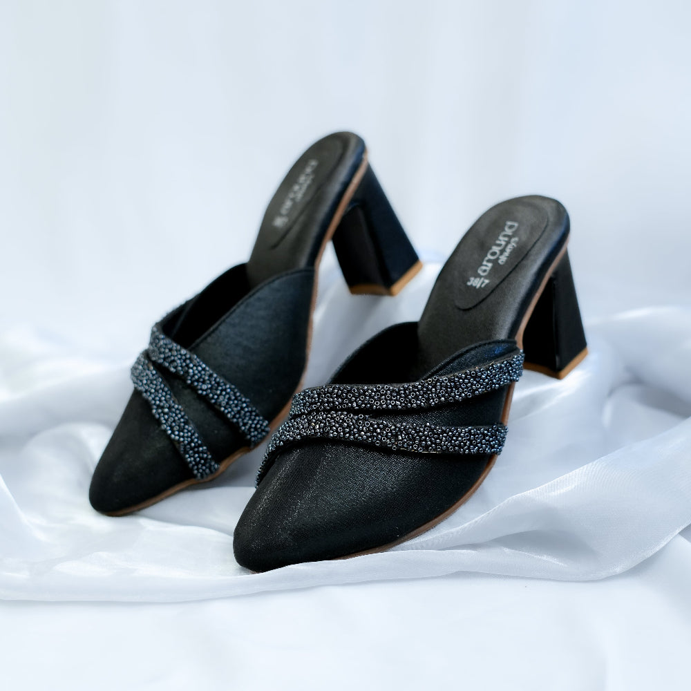 Black open-back mule with block heel
