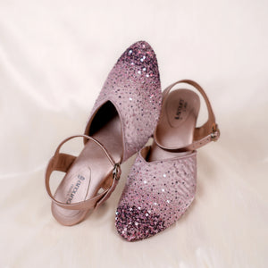 Shimmery pink western heels with embroidered sequins detailing