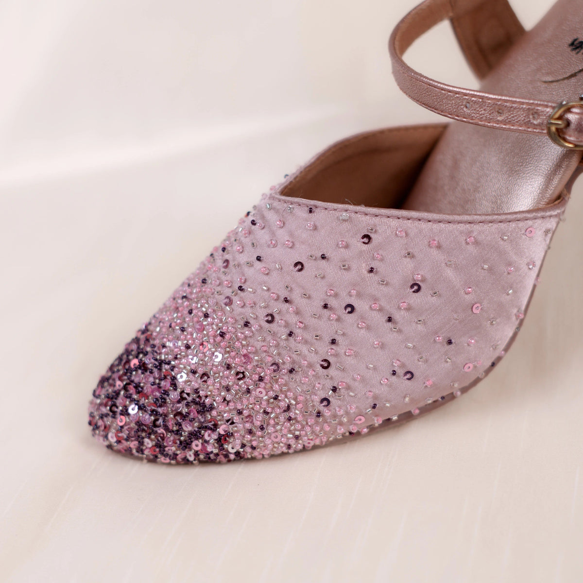 Shaded beads and sequins embroidered mules for elegant and petite western look 